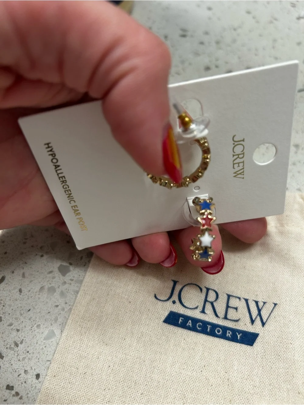 J.Crew Red White and Blue Star Hoop Earrings - Gold